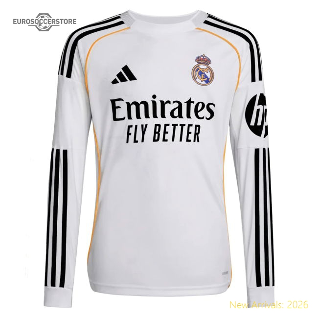 2025-2026 Real Madrid Long Sleeve Home Shirt (Kids) (Brahim 21)-The Soccer Shirt Hub