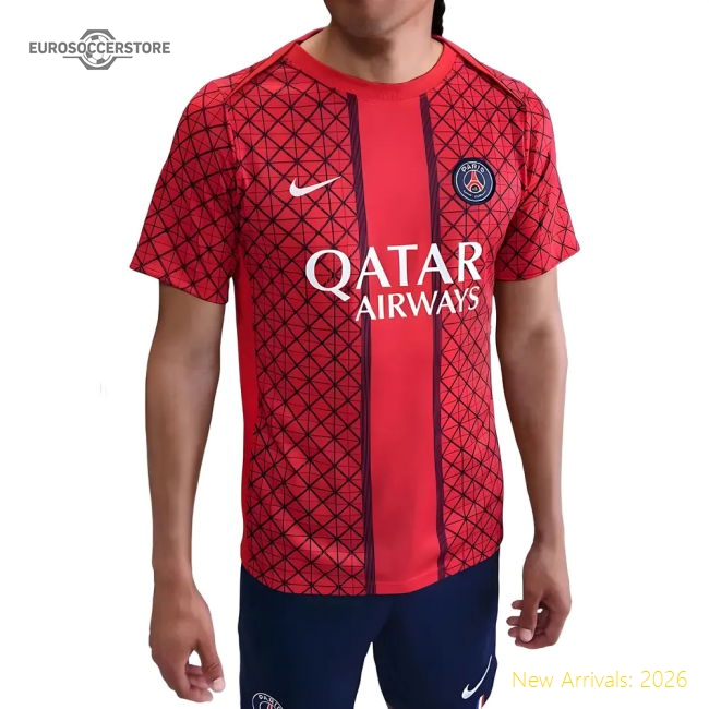2025-2026 PSG Academy Pro Away Pre Match Shirt (Red)-The Soccer Shirt Hub