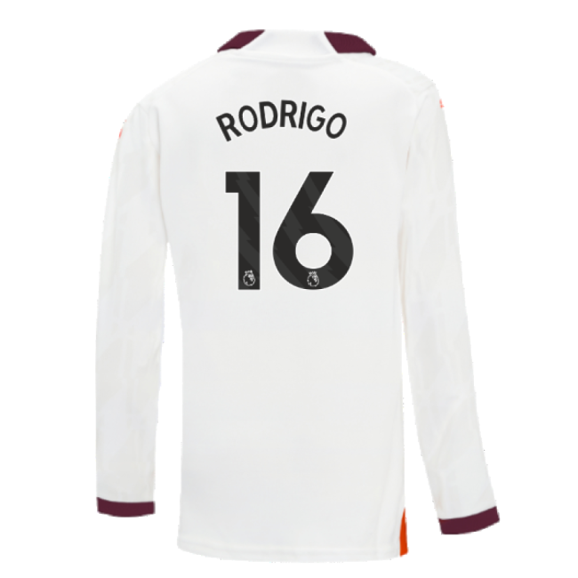 2023-2024 Man City Long Sleeve Away Shirt (Kids) (RODRIGO 16)-The Soccer Shirt Hub