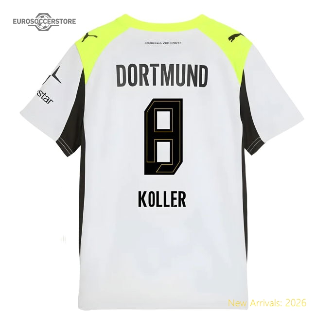 2025-2026 Borussia Dortmund Away Shirt (Kids) (Koller 8)-The Soccer Shirt Hub