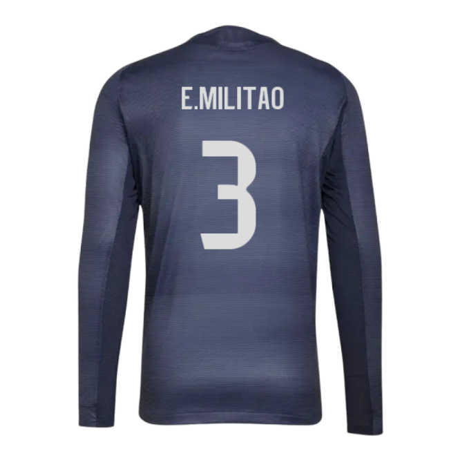 2025-2026 Real Madrid Long Sleeve Away Shirt (E.Militao 3)-The Soccer Shirt Hub