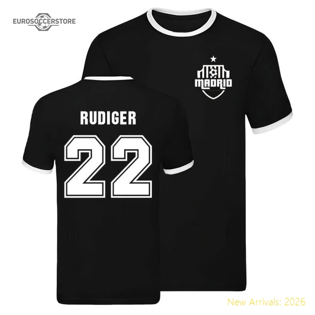Real Madrid Ringer T-shirt (Antonio Rudiger 22)-The Soccer Shirt Hub