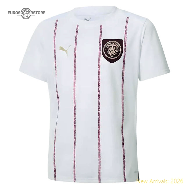 2024-2025 Man City Prematch SS Jersey (White) - Kids-The Soccer Shirt Hub