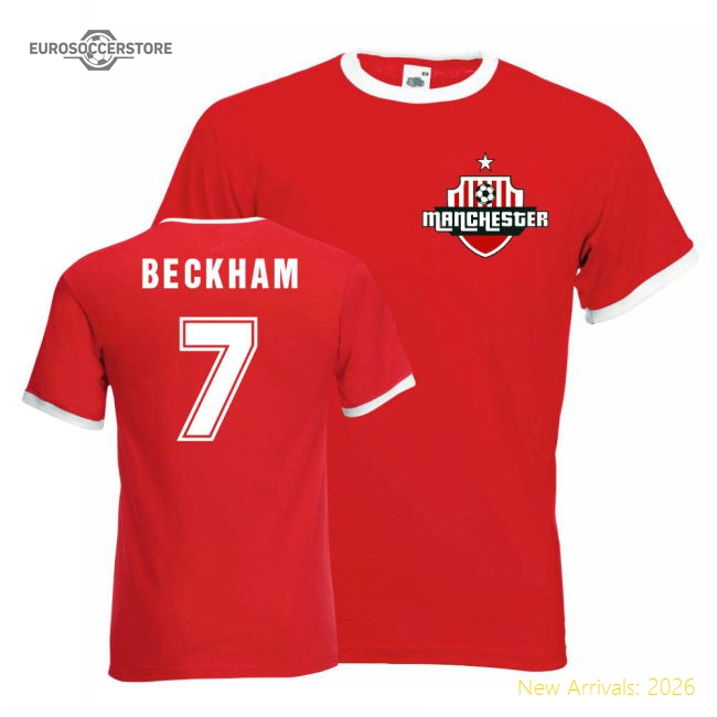 David Beckham Man Utd Ringer Tee (red)-The Soccer Shirt Hub