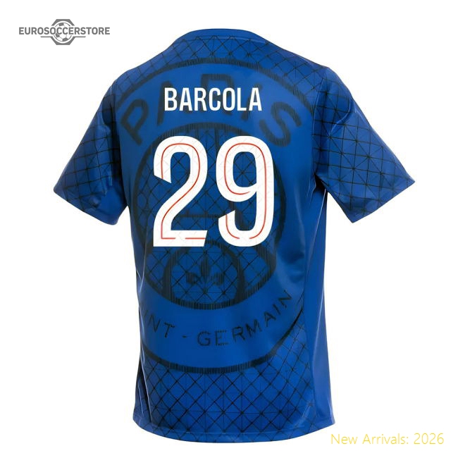 2025-2026 PSG Academy Pro Home Pre Match Shirt (Royal) (Barcola 29)-The Soccer Shirt Hub