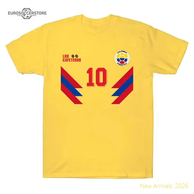 Colombia National Football Team Soccer Retro Jersey Number 10 - Los Cafeteros T-Shirt Yellow-The Soccer Shirt Hub