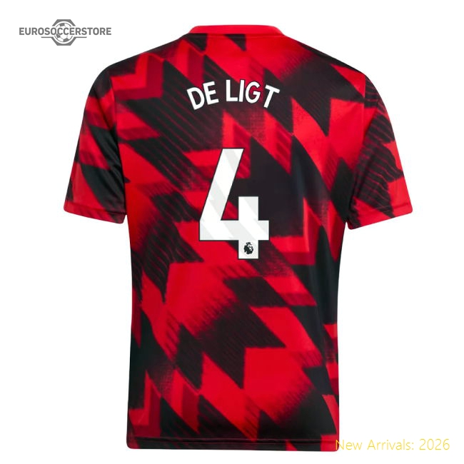 2025-2026 Man Utd Pre-Match Shirt (Red) - Kids (De Ligt 4)-The Soccer Shirt Hub