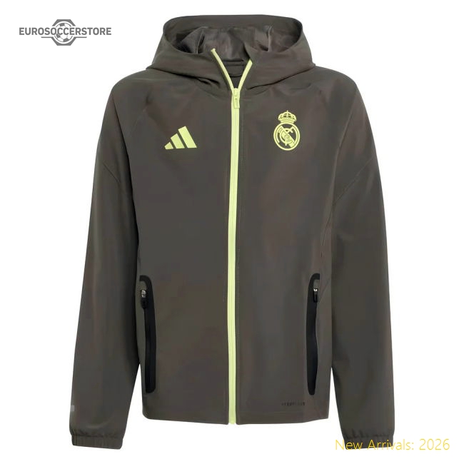 2025-2026 Real Madrid Vis Tech Travel Jacket (Almost Grey) - Kids-The Soccer Shirt Hub