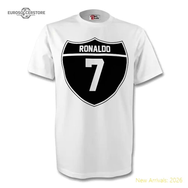 Cristiano Ronaldo Real Madrid Crest Tee (white) - Kids-The Soccer Shirt Hub