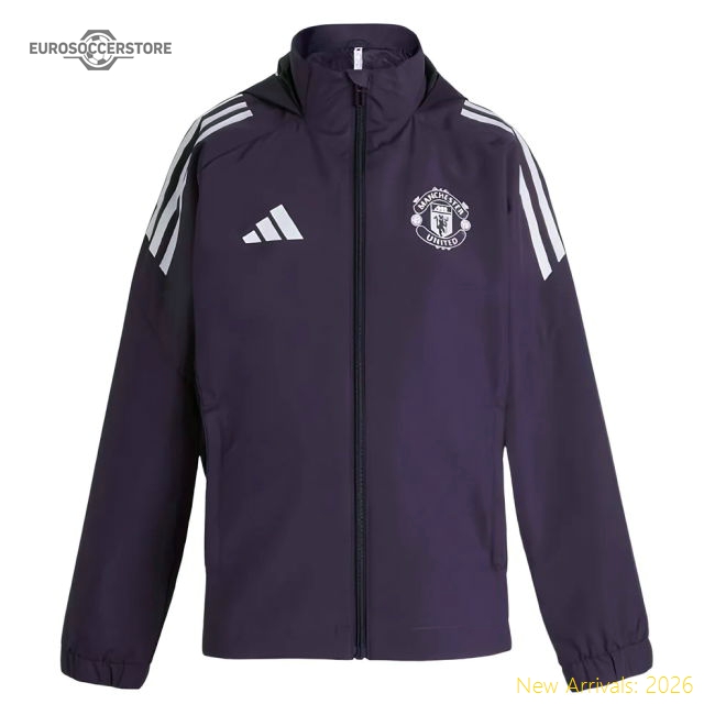 2025-2026 Man Utd Allweather Jacket (Aurora Plum) - Kids-The Soccer Shirt Hub