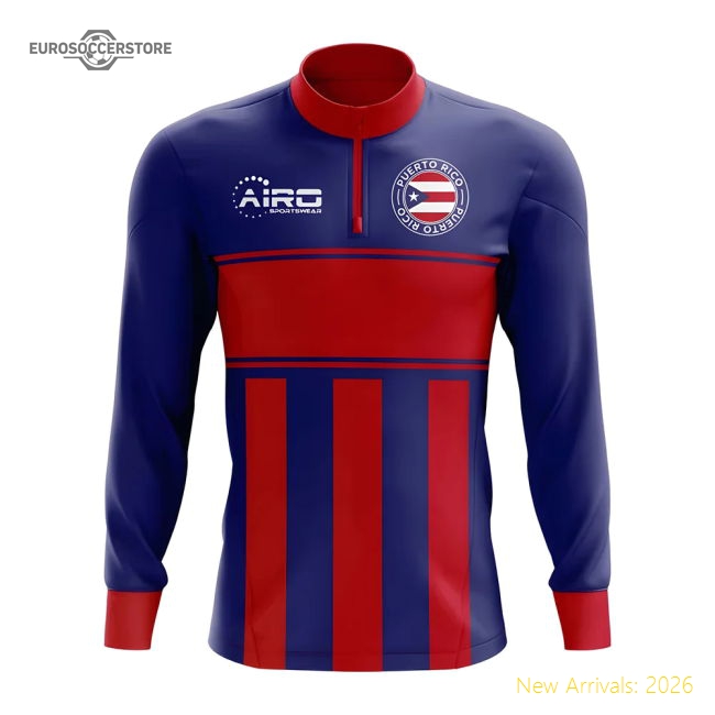 Puerto Rico Concept Football Half Zip Midlayer Top (Blue-Red)-The Soccer Shirt Hub