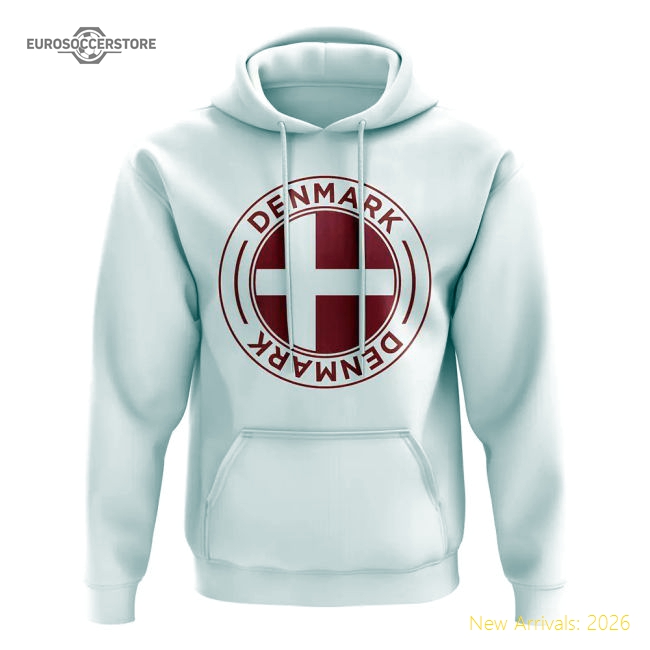 Denmark Football Badge Hoodie (White)-The Soccer Shirt Hub