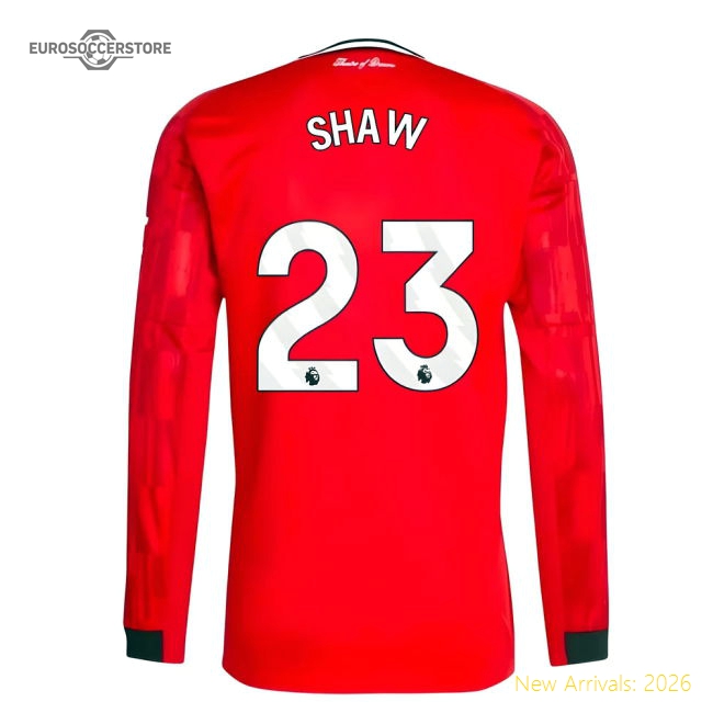 2025-2026 Man Utd Long Sleeve Home Shirt (Shaw 23)-The Soccer Shirt Hub