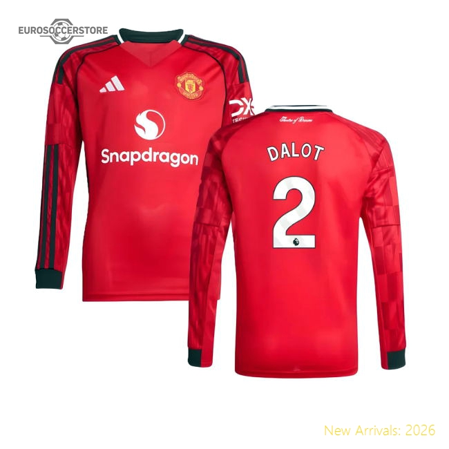 2025-2026 Man Utd Long Sleeve Home Shirt (Kids) (Dalot 2)-The Soccer Shirt Hub