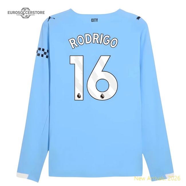 2025-2026 Man City Authentic Long Sleeve Home Shirt (Rodrigo 16)-The Soccer Shirt Hub