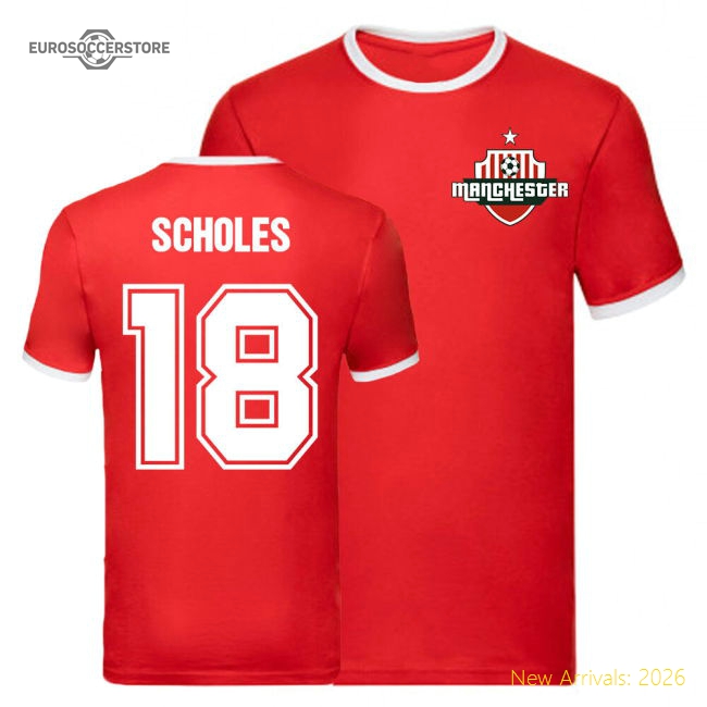 Paul Scholes Manchester United Ringer Tee (Red)-The Soccer Shirt Hub