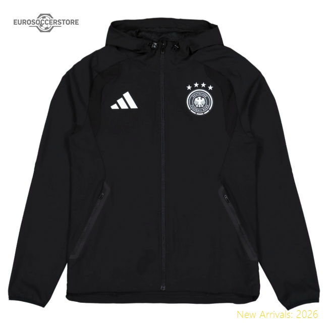 2026-2027 Germany Tiro Travel Full Zip Windbreaker (Black)-The Soccer Shirt Hub