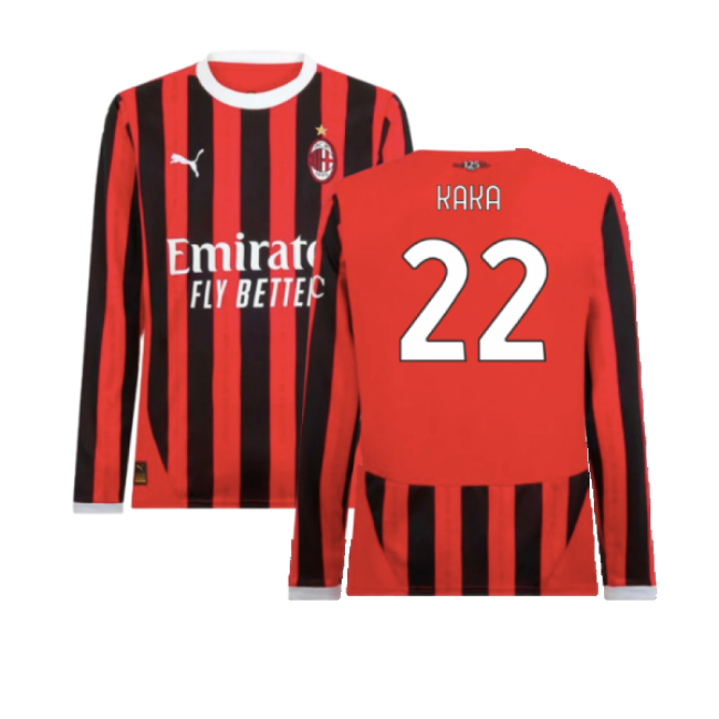 2024-2025 AC Milan Home Long Sleeve Shirt (Kaka 22)-The Soccer Shirt Hub
