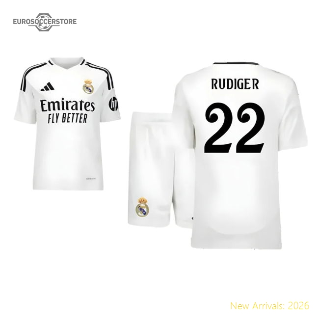 2024-2025 Real Madrid Home Youth Kit (Rudiger 22)-The Soccer Shirt Hub