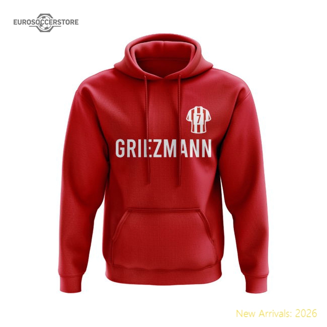 Antoine Griezmann Atletico Madrid Number Hoody (Red)-The Soccer Shirt Hub
