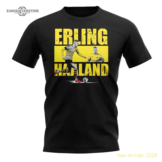 Erling Haaland Player Collage T-Shirt (Black)-The Soccer Shirt Hub