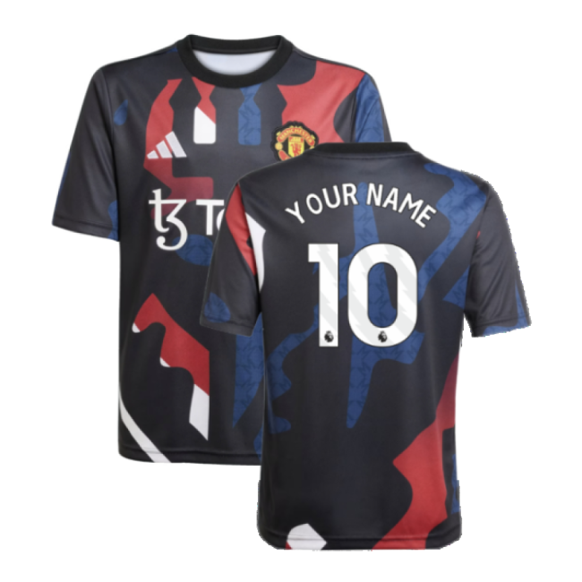 2024-2025 Man Utd Pre-Match Jersey (Black) - Kids (Your Name)-The Soccer Shirt Hub