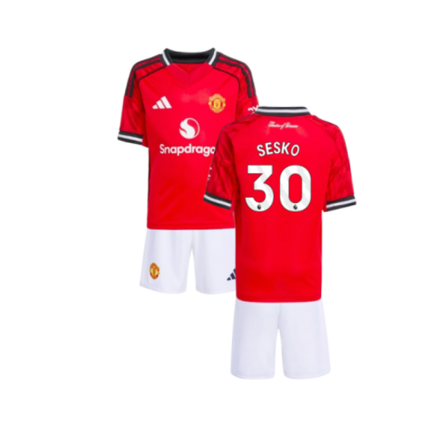 2025-2026 Man Utd Home Mini Kit (Sesko 30)-The Soccer Shirt Hub