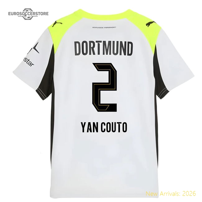 2025-2026 Borussia Dortmund Away Shirt (Kids) (Yan Couto 2)-The Soccer Shirt Hub