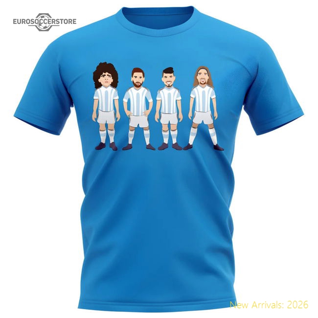 Argentina Players Illustration T-Shirt (Sky)-The Soccer Shirt Hub