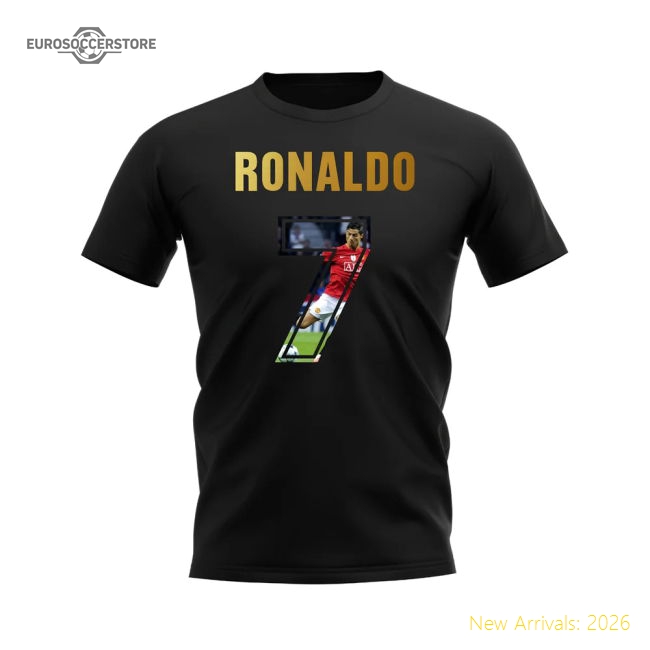 Cristiano Ronaldo Name And Number Manchester United T-Shirt (Black)-The Soccer Shirt Hub