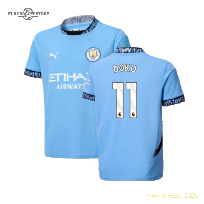2024-2025 Man City Home Shirt (Kids) (Doku 11)-The Soccer Shirt Hub