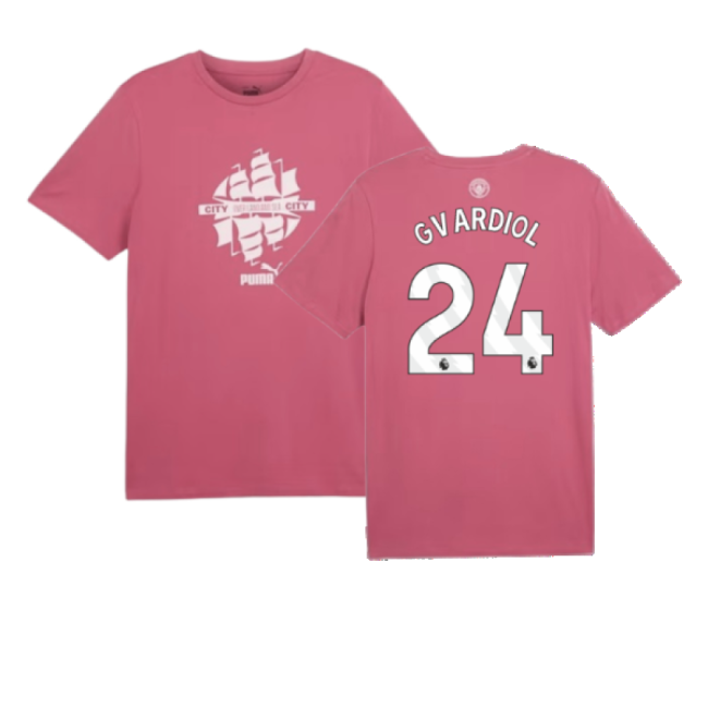 2024-2025 Man City ftblCulture Tee (Dusty Orchid) (Gvardiol 24)-The Soccer Shirt Hub