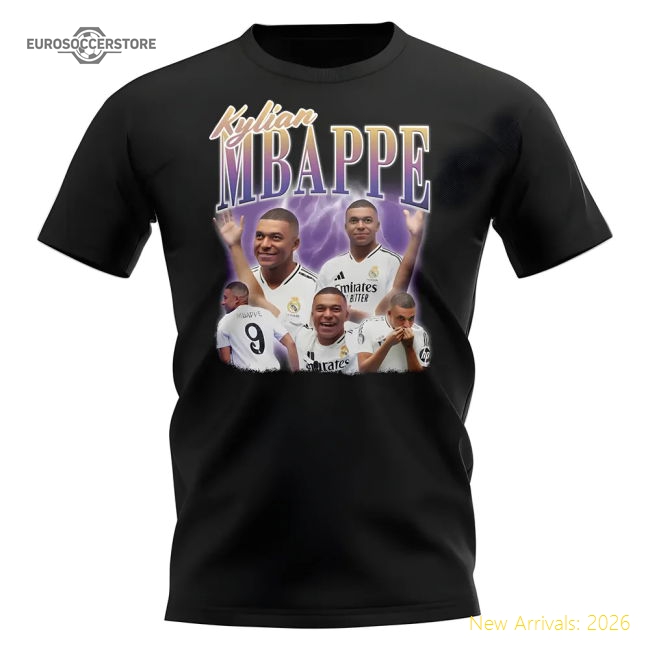 Kylian Mbappe Real Madrid Bootleg T-shirt (Black)-The Soccer Shirt Hub