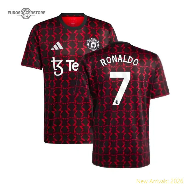 2024-2025 Man Utd Pre-Match Shirt (Black) (Ronaldo 7)-The Soccer Shirt Hub