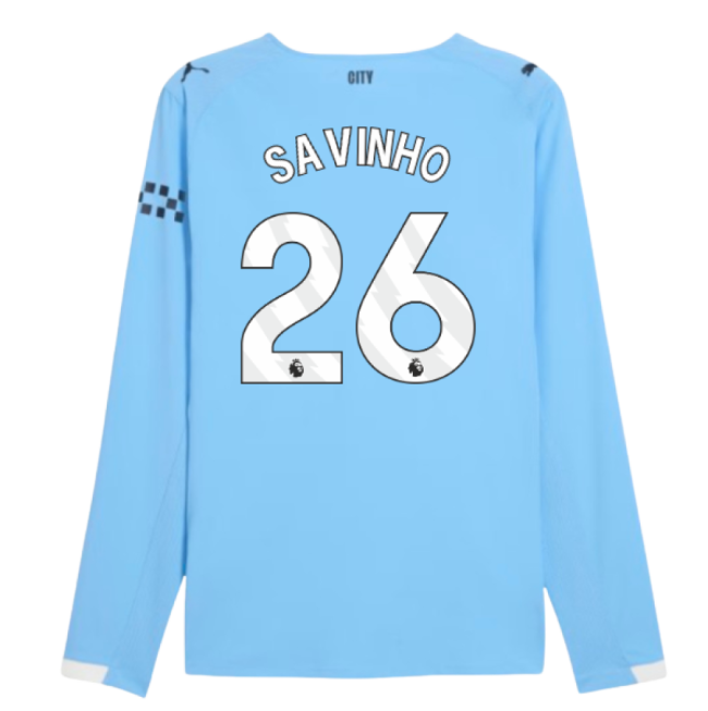2025-2026 Man City Authentic Long Sleeve Home Shirt (Savinho 26)-The Soccer Shirt Hub