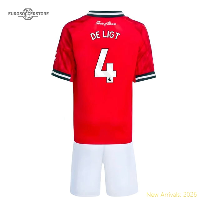 2025-2026 Man Utd Home Mini Kit (De Ligt 4)-The Soccer Shirt Hub