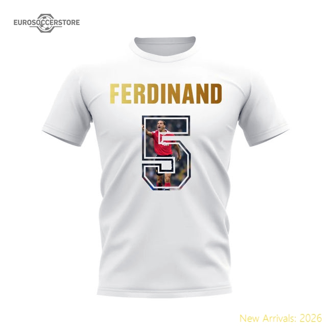 Rio Ferdinand Name And Number Manchester United T-Shirt (White)-The Soccer Shirt Hub