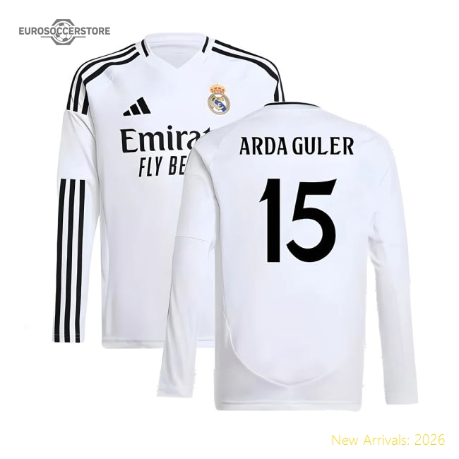 2024-2025 Real Madrid Long Sleeve Home Shirt (Kids) (Arda Guler 15)-The Soccer Shirt Hub