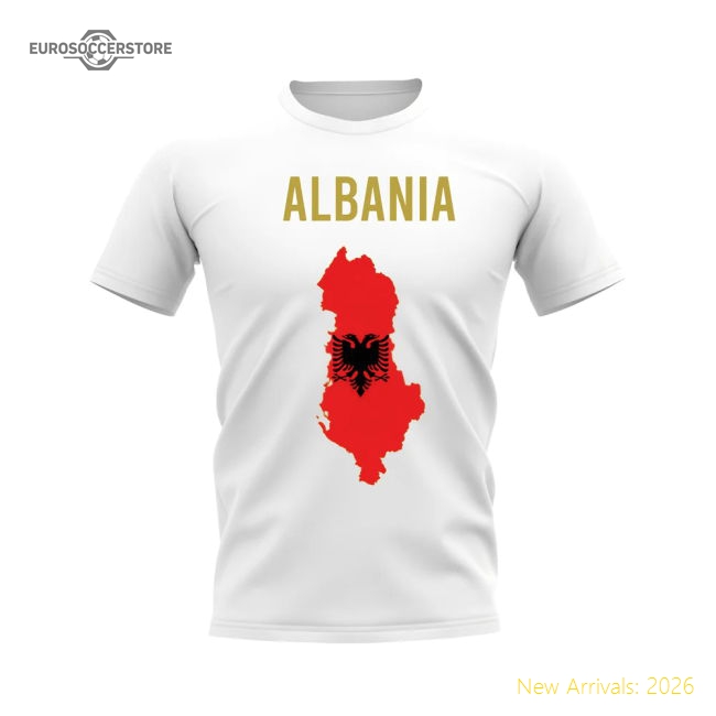 Albania Map T-shirt (White)-The Soccer Shirt Hub