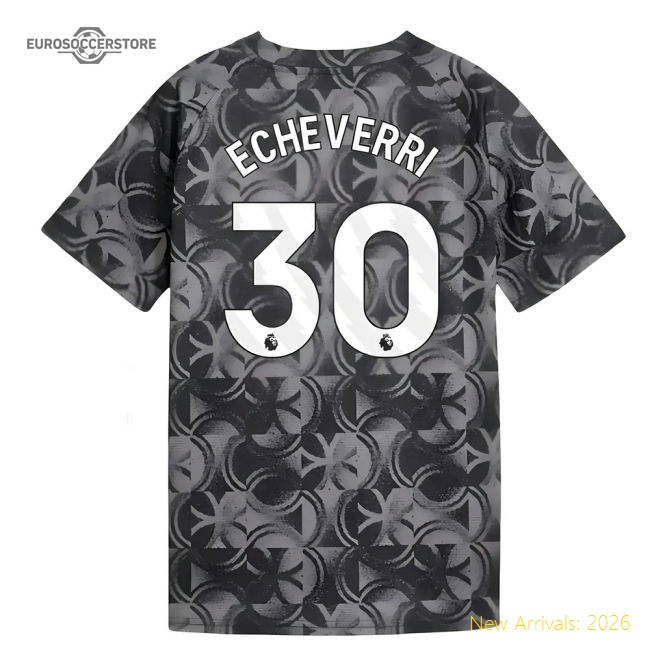 2025-2026 Man City Warm Up Jersey (Black) - Kids (Echeverri 30)-The Soccer Shirt Hub