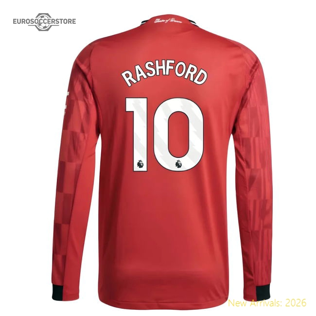 2025-2026 Man Utd Authentic Long Sleeve Home Shirt (Rashford 10)-The Soccer Shirt Hub