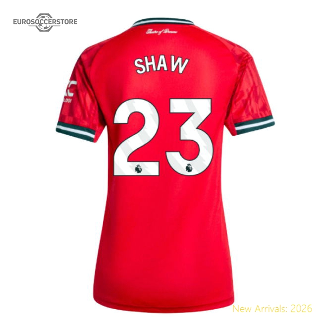 2025-2026 Man Utd Home Shirt (Womens) (Shaw 23)-The Soccer Shirt Hub