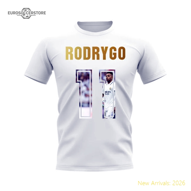 Rodrygo Name And Number Real Madrid T-Shirt (White)-The Soccer Shirt Hub