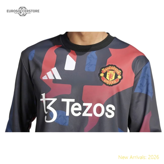 2024-2025 Man Utd Pre-Match Warm Up Top (Black)-The Soccer Shirt Hub