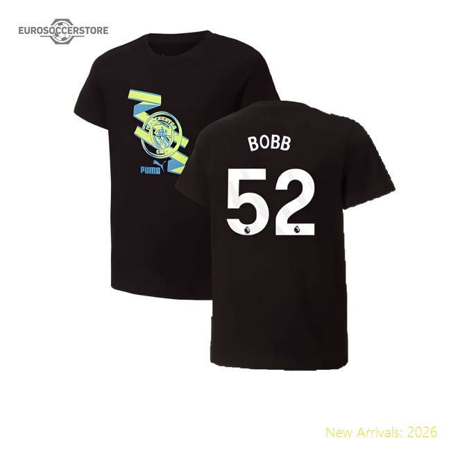 2024-2025 Man City ftblCulture Tee (Black) - Kids (Bobb 52)-The Soccer Shirt Hub