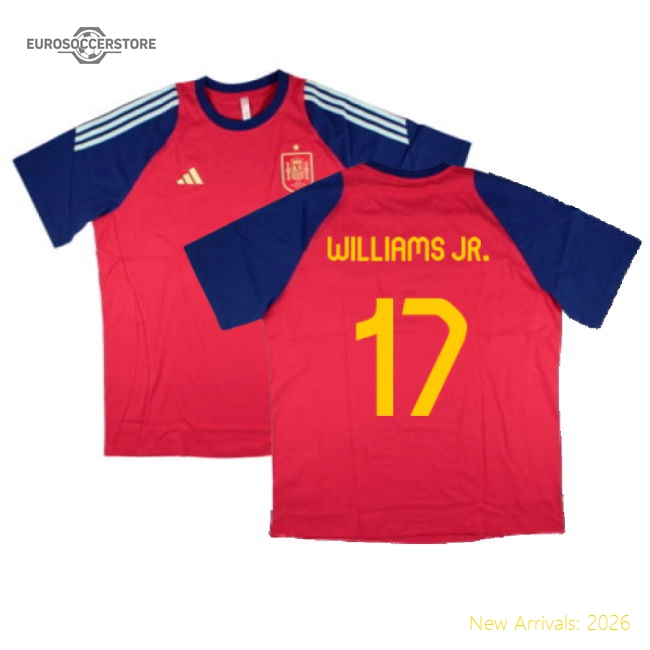 2024-2025 Spain Training Tee (Red) (Williams JR. 17)-The Soccer Shirt Hub