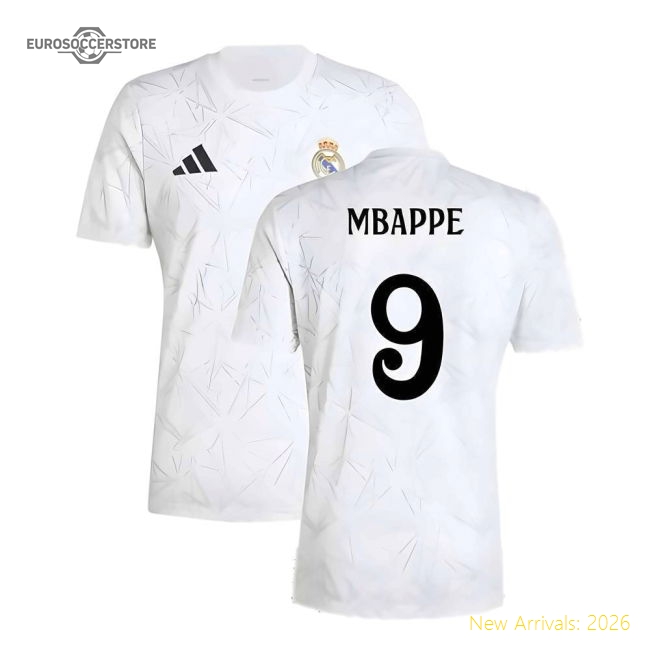 2024-2025 Real Madrid Pre-Match Shirt (White) (Mbappe 9)-The Soccer Shirt Hub