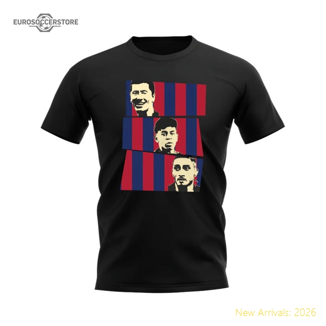 Lewandowski Lamine Yamal Raphinha Barcelona Trio T-Shirt (Black)-The Soccer Shirt Hub