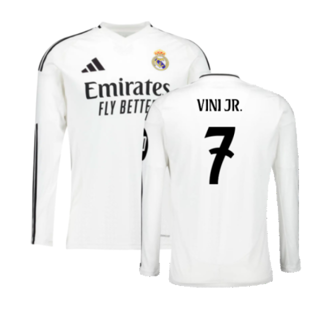 2024-2025 Real Madrid Long Sleeve Home Shirt (Vini Jr. 7)-The Soccer Shirt Hub