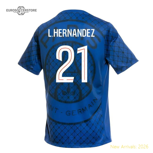 2025-2026 PSG Academy Pro Home Pre Match Shirt (Royal) (L.Hernandez 21)-The Soccer Shirt Hub